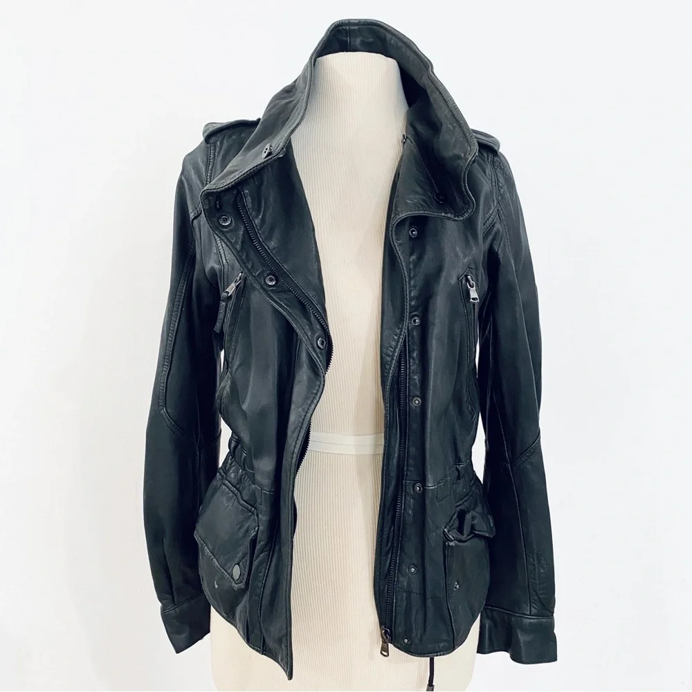 Zara genuine leather retro jacket with elastic waist